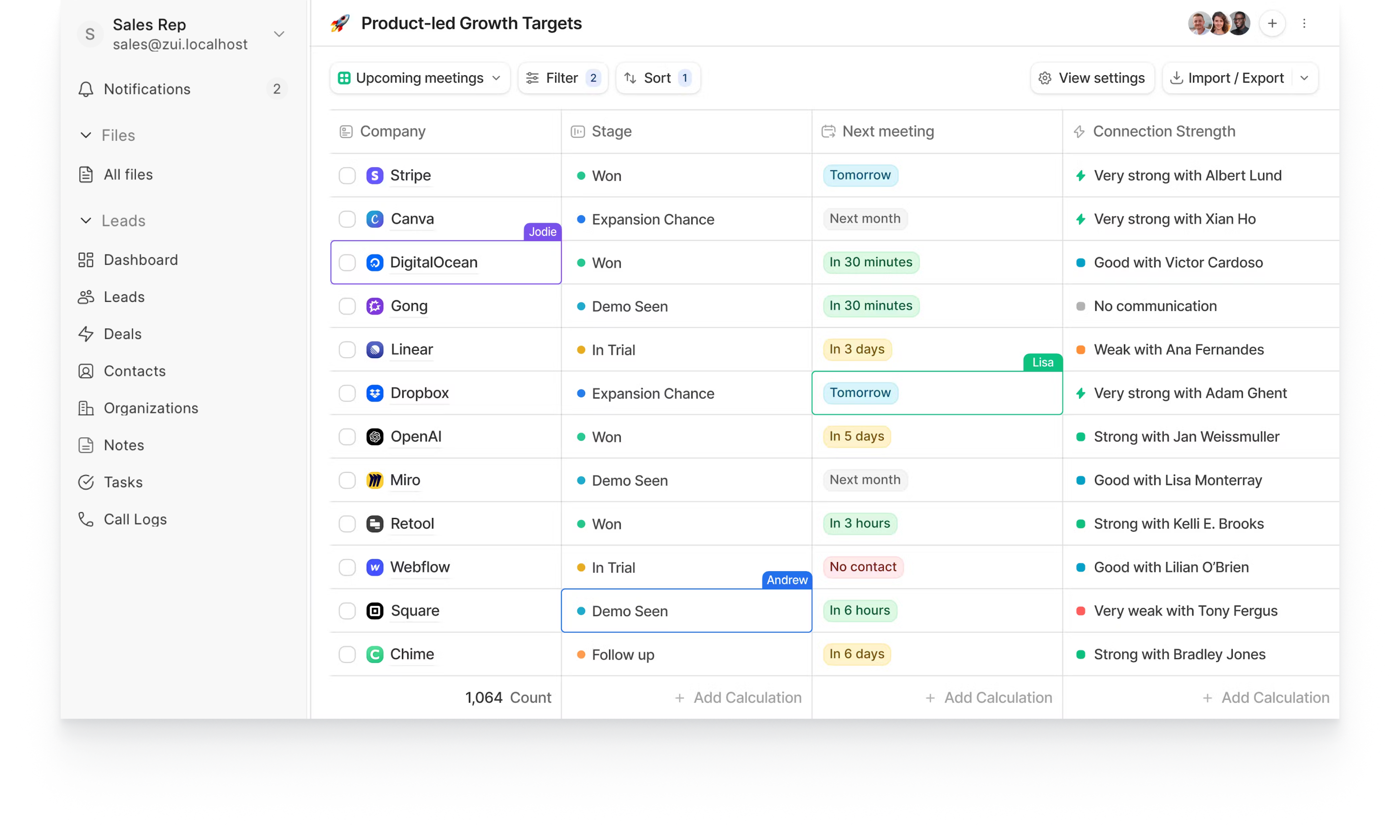 Zui workspace showing CRM, marketing, and documents in one view
